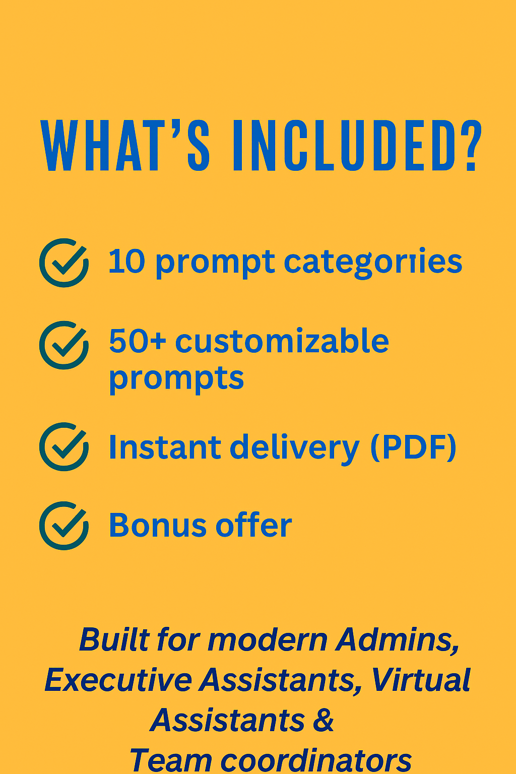 Promotional text on a yellow background about included features and benefits for administrative roles.